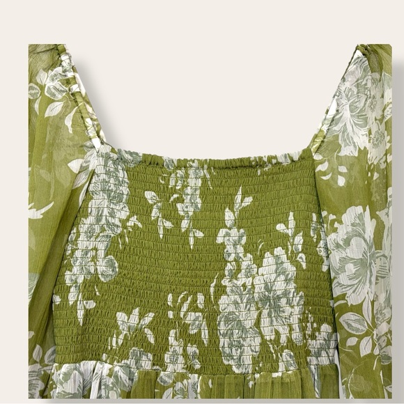 Patrons of Peace Green Floral Smocked Tiered Dress Size L - Picture 5 of 8